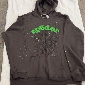 Spider Graphic Brown Hoodie with Green Accents